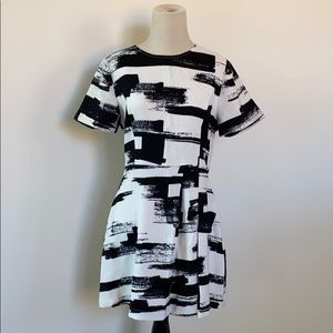 Brushstroke Print Fit & Flare Short Sleeve Dress